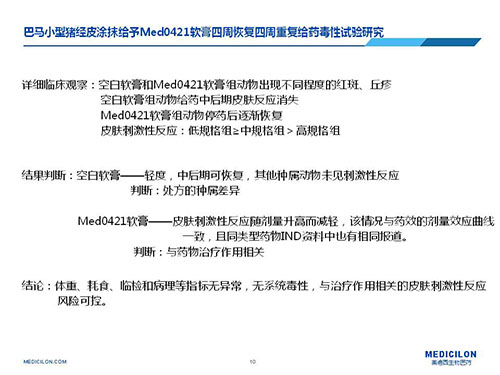 巴马小型猪经皮涂抹给予Med0421软膏，四周恢复、四周重复给药毒性试验研究